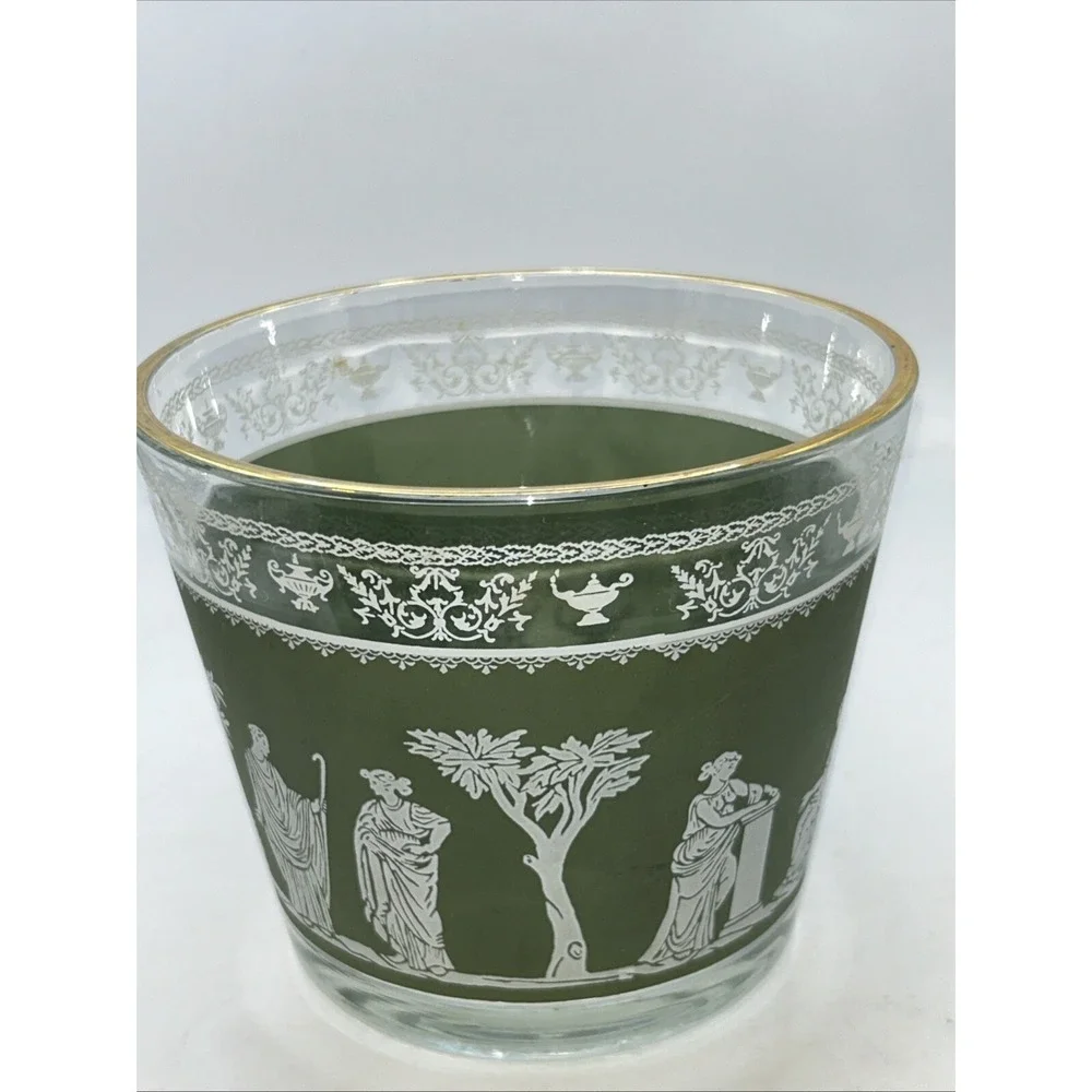 Vintage  Jeannette Wedgewood  Glass Green Grecian Hellenic. Ice Tub Bucket 5 3/4